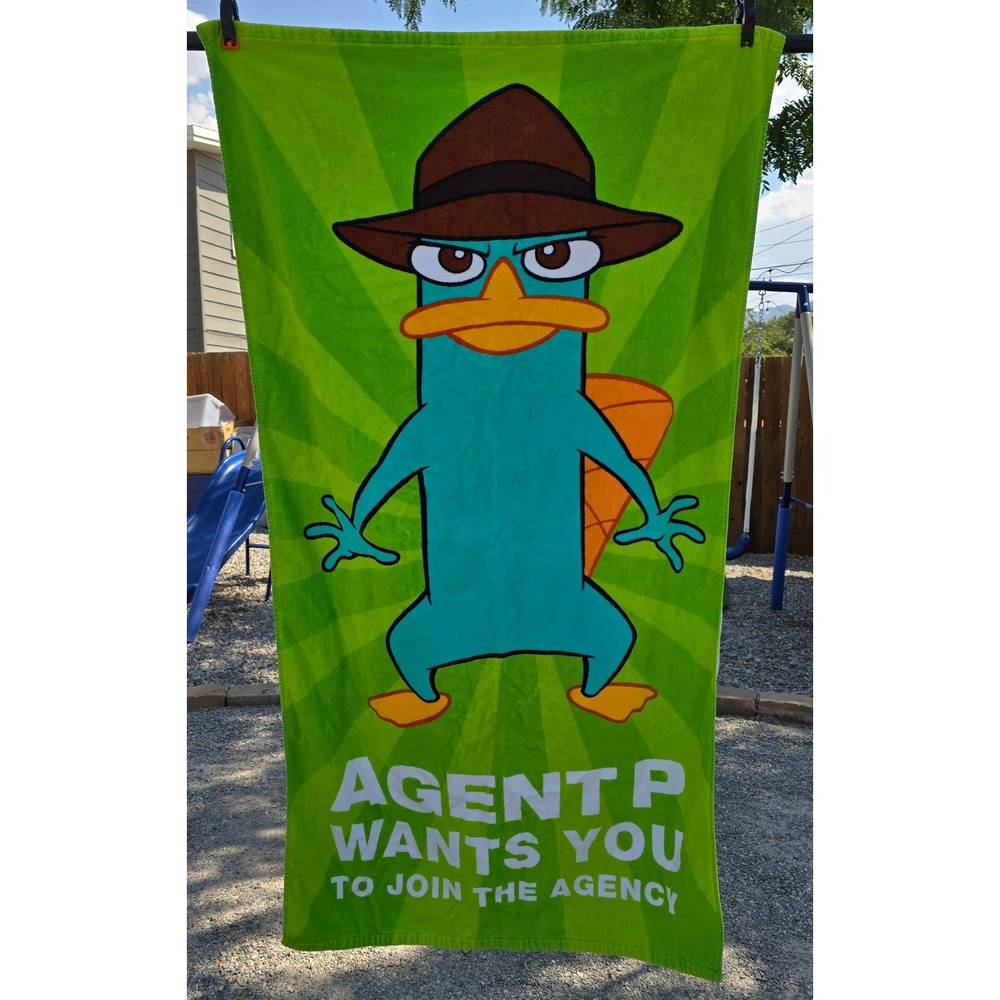 Disney Parks Beach Towel "Agent P Wants You" Parody Phineas Ferb Perry Platypus